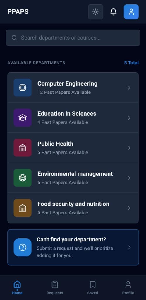 PPAPS Home Screen